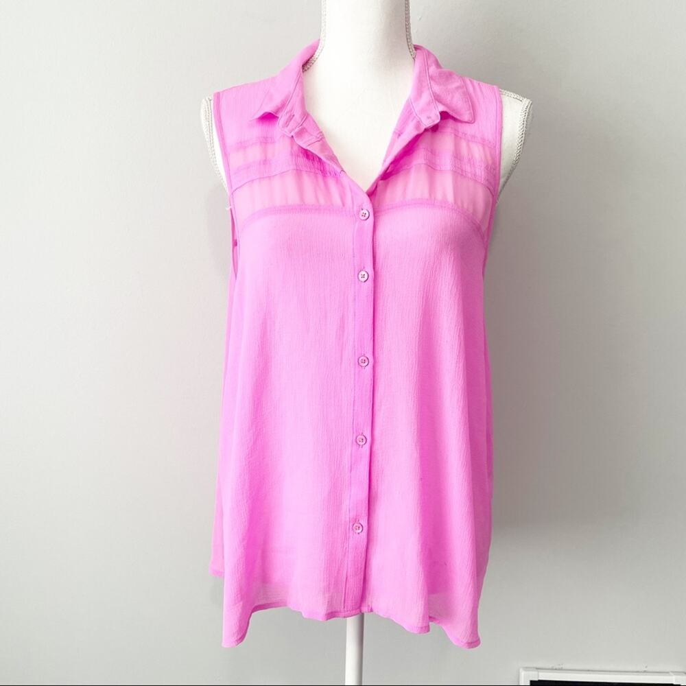 American Eagle Outfitters hot pink high low collared tank top XL button down